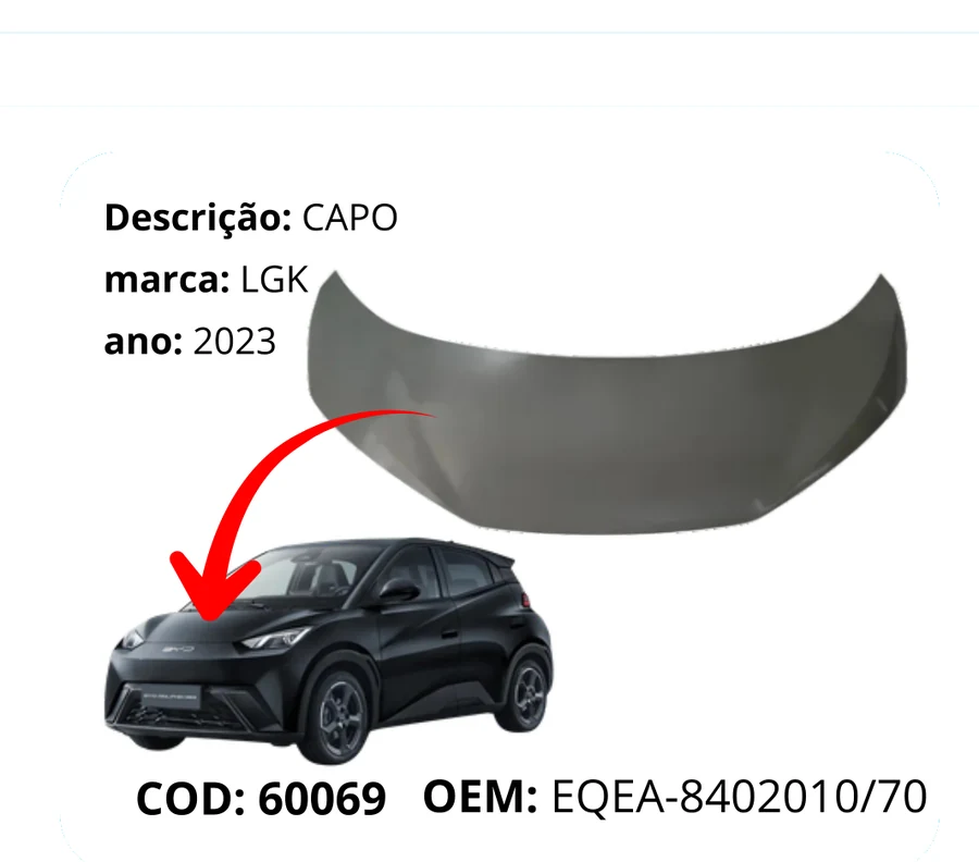 Capô do BYD Dolphin Mini multimarcas com encaixe perfeito — Desmonte75 Feira de Santana