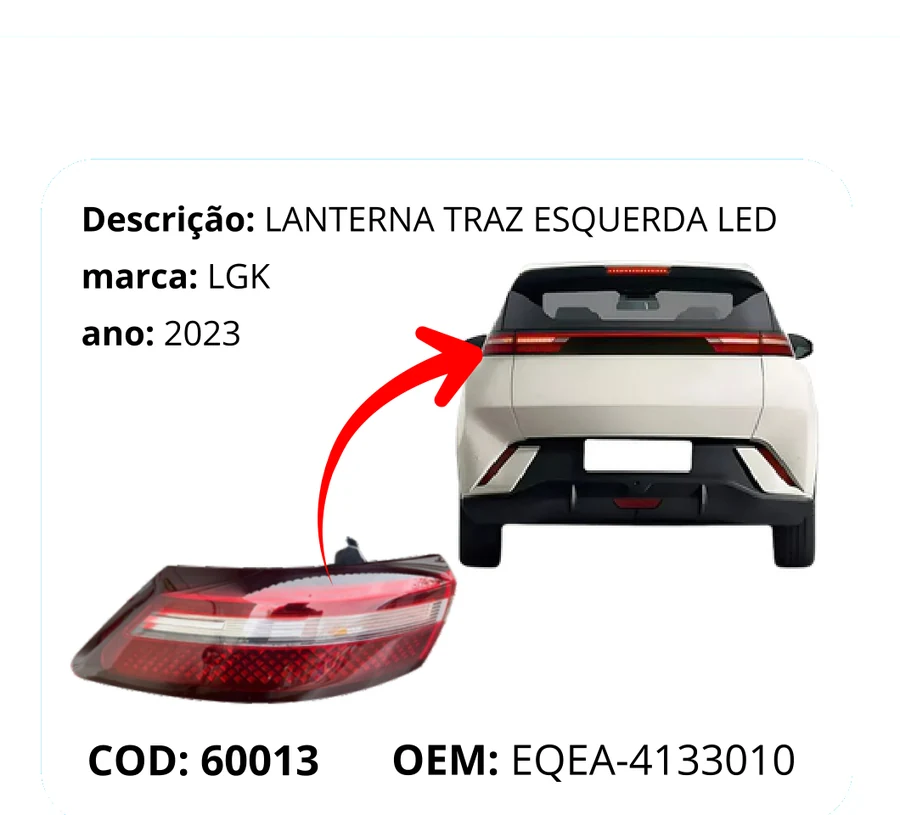 Lanterna traseira LED do BYD Dolphin Mini multimarcas — Desmonte75 Feira de Santana