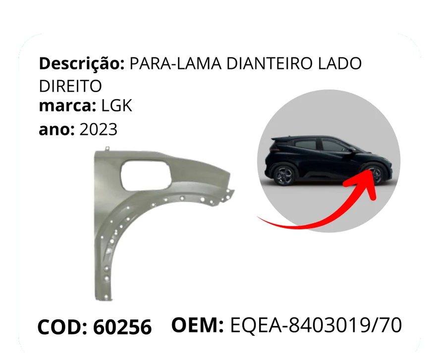 Paralama do BYD Dolphin Mini multimarcas com encaixe perfeito — Desmonte75 Feira de Santana