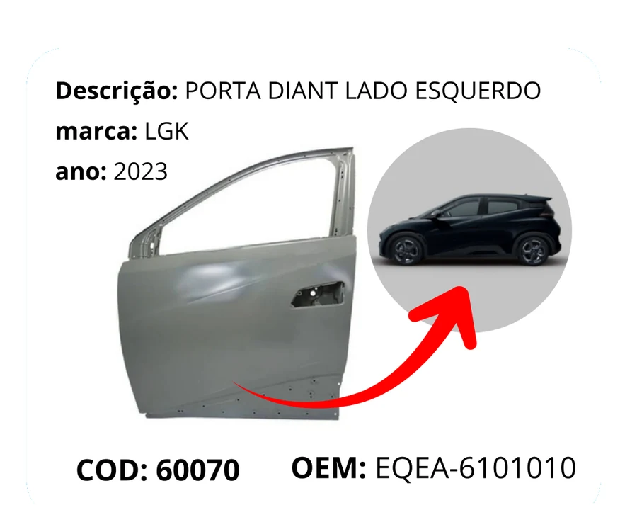 Porta do BYD Dolphin Mini multimarcas com encaixe perfeito — Desmonte75 Feira de Santana
