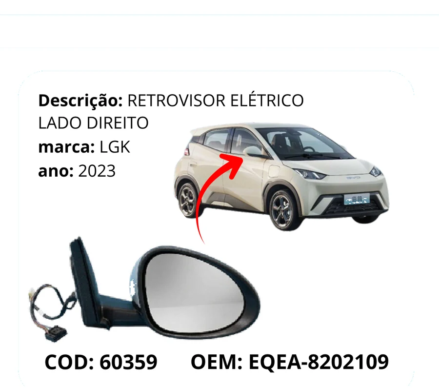 Retrovisor elétrico do BYD Dolphin Mini multimarcas — Desmonte75 Feira de Santana